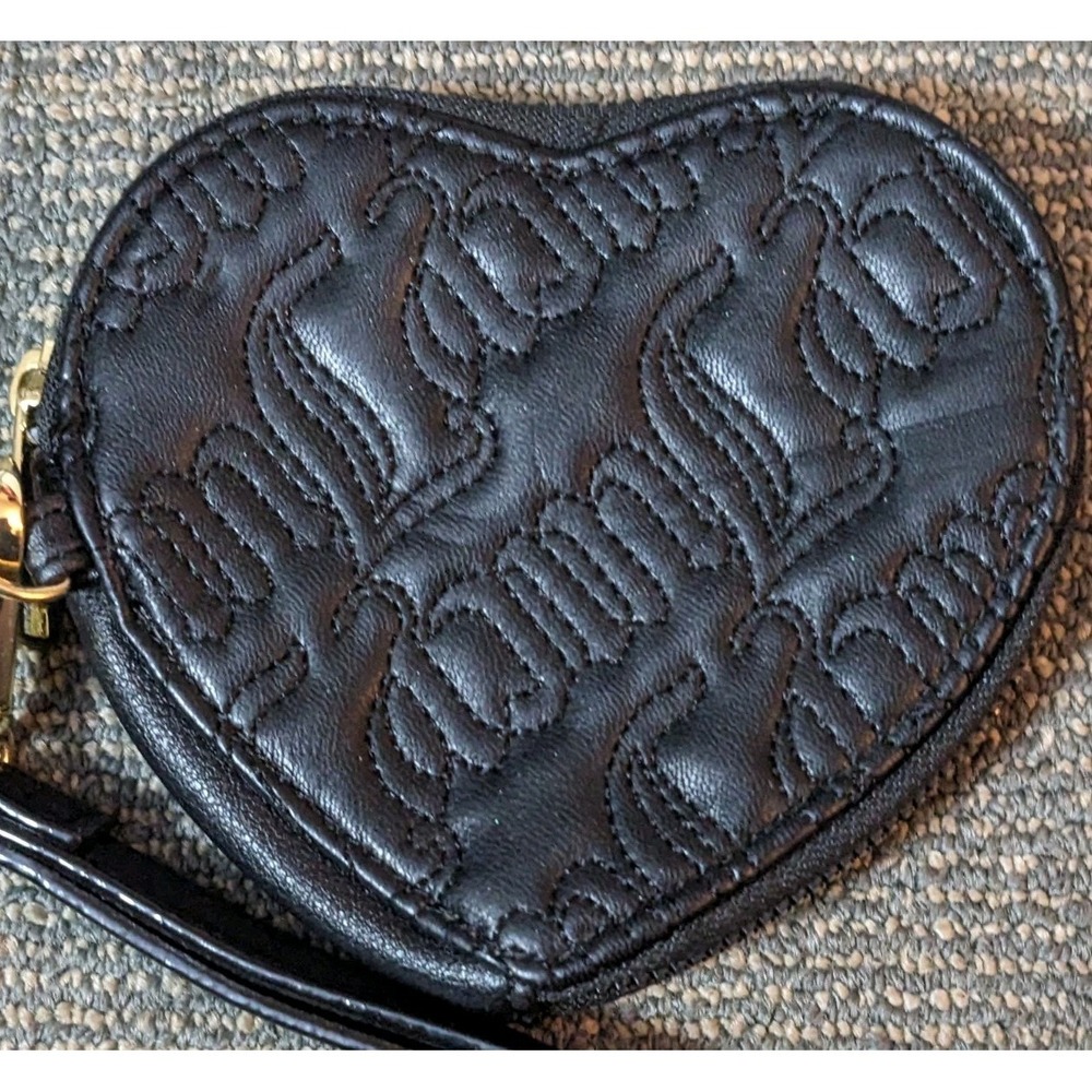 Juicy Couture Black Heart Wristlet Embroidered Card Case, Coin Purse, Logo Charm
